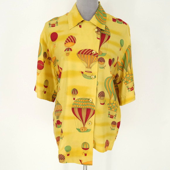 Laurel Escada Top Womens 8 US 36 Silk Blend Yellow Red Blouse Asymmetric Hem Vtg - Picture 13 of 13